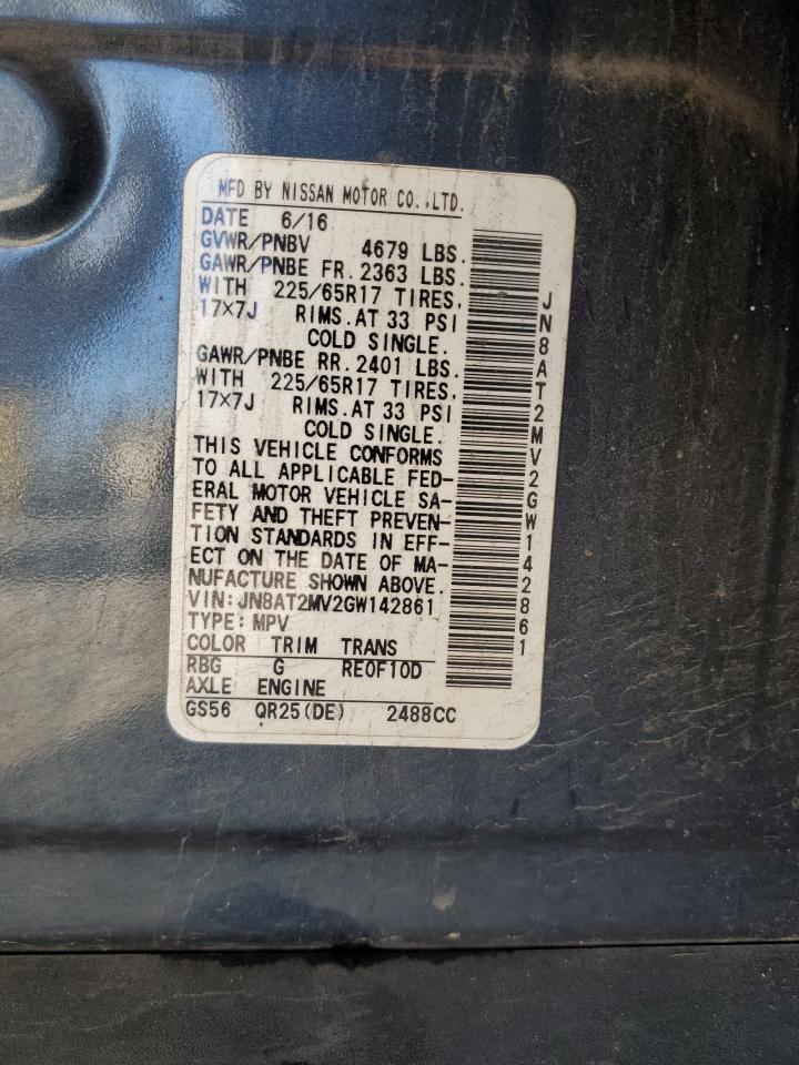 2016 Nissan Rogue S VIN: JN8AT2MV2GW142861 Lot: 85565725