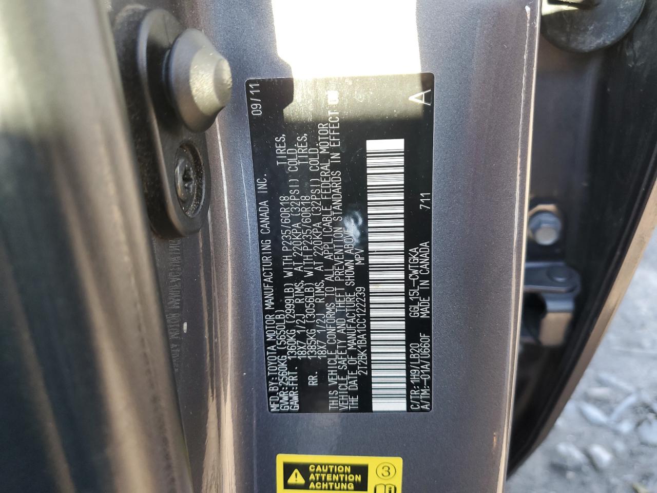 2012 Lexus Rx 350 VIN: 2T2BK1BA1CC122239 Lot: 90326975