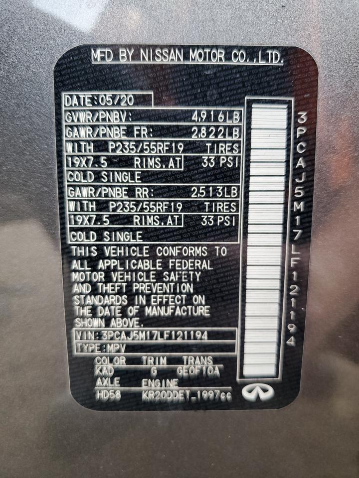 2020 Infiniti Qx50 Pure VIN: 3PCAJ5M17LF121194 Lot: 85143375