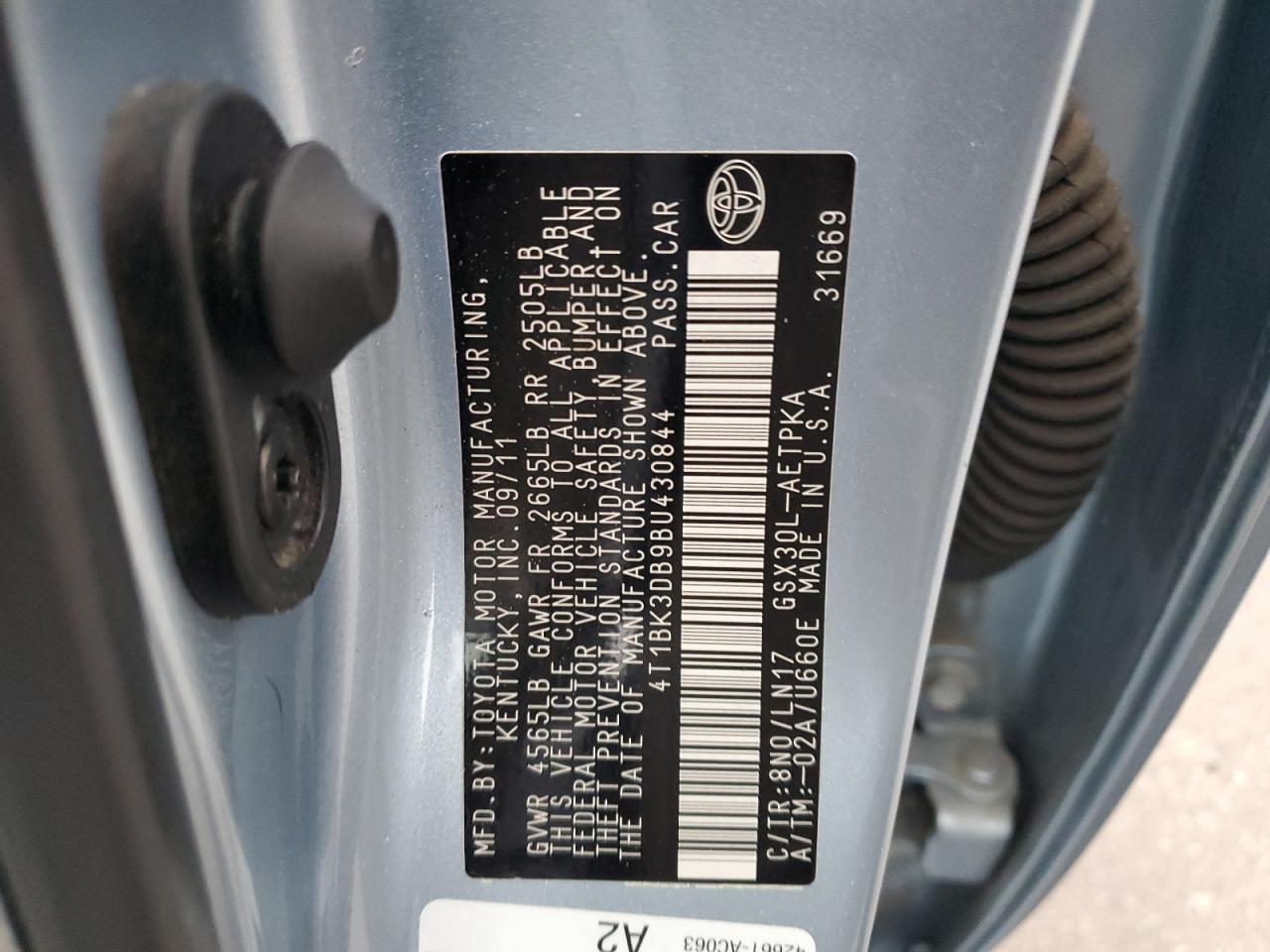 2011 Toyota Avalon Base VIN: 4T1BK3DB9BU430844 Lot: 84362675