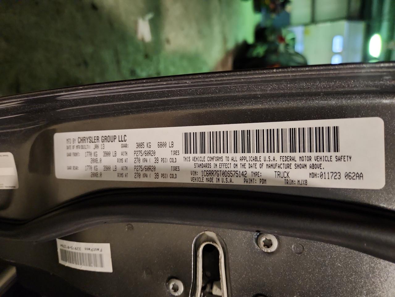 2013 Ram 1500 Slt VIN: 1C6RR7GT0DS575142 Lot: 87281635