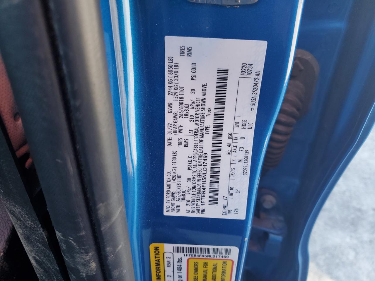 2022 Ford Ranger Xl VIN: 1FTER4FH5NLD17469 Lot: 84645505