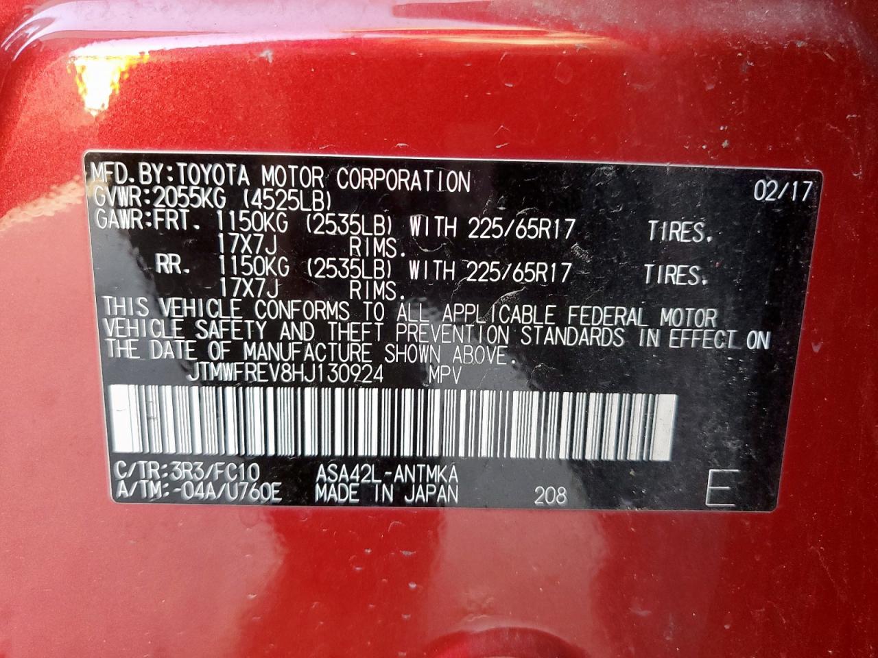 2017 Toyota Rav4 Xle VIN: JTMWFREV8HJ130924 Lot: 90323495