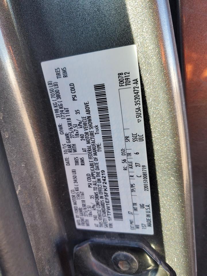 2015 Ford F150 Supercrew VIN: 1FTFW1EF5FKF24219 Lot: 86448525