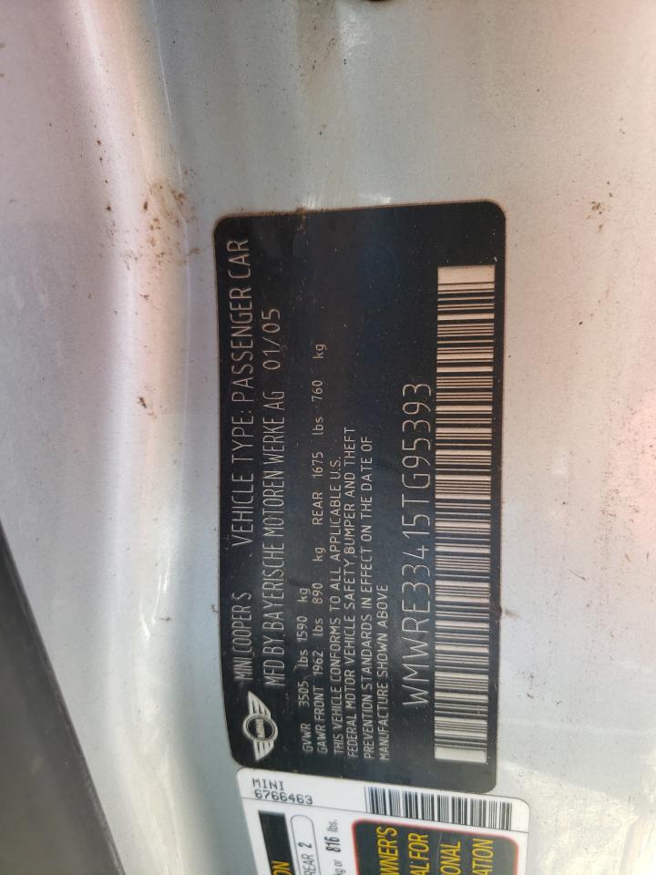2005 Mini Cooper S VIN: WMWRE33415TG95393 Lot: 84707065