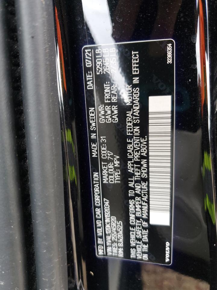 2022 Volvo Xc60 B5 Momentum VIN: YV4L12DK1N1920347 Lot: 90239525