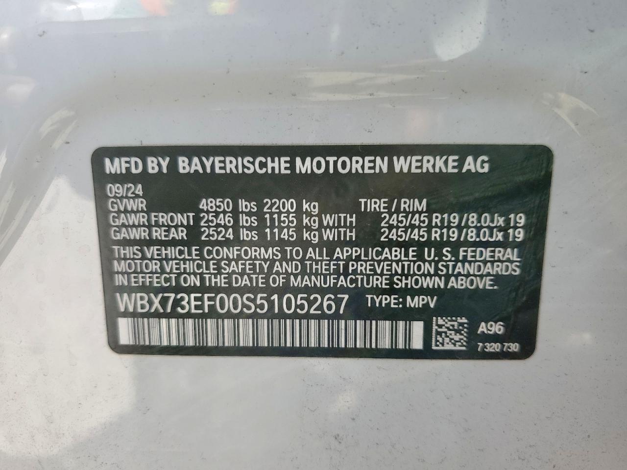 2025 BMW X1 xDrive28I VIN: WBX73EF00S5105267 Lot: 84647615