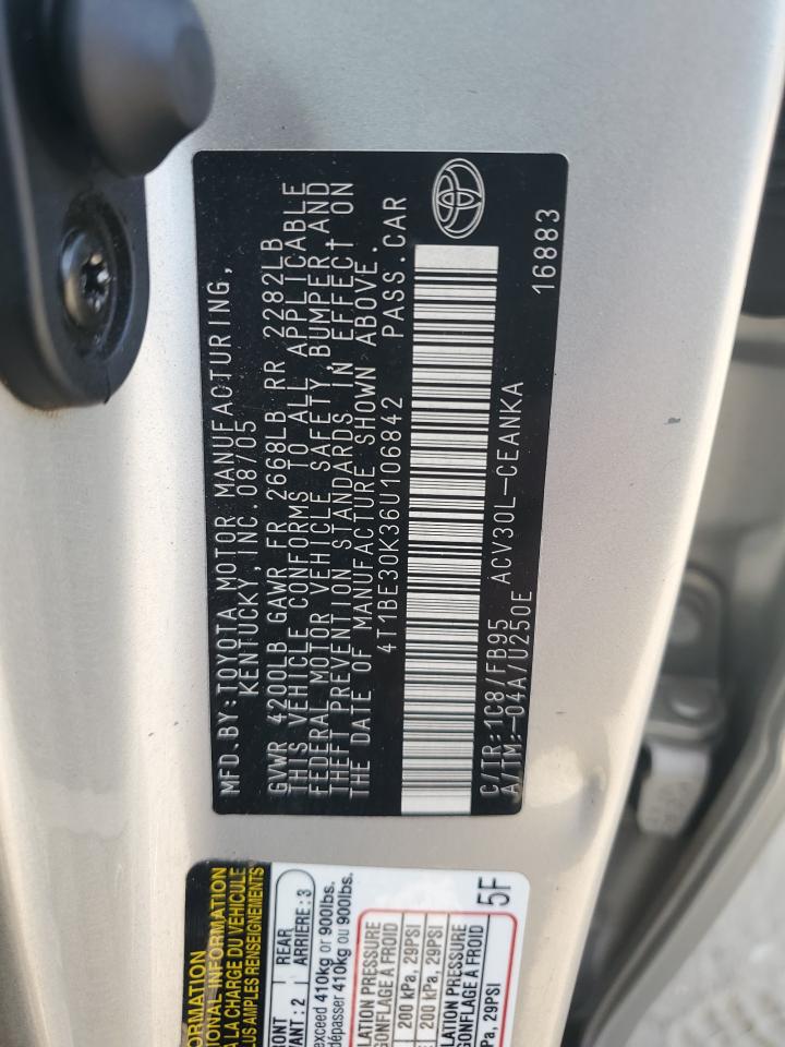 2006 Toyota Camry Le VIN: 4T1BE30K36U106842 Lot: 84545235