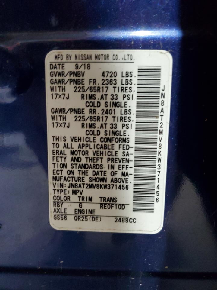 2019 Nissan Rogue S VIN: JN8AT2MV8KW371456 Lot: 86272385