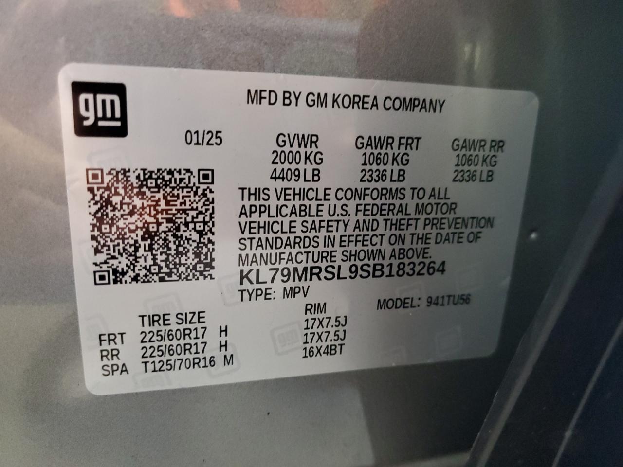 2025 Chevrolet Trailblazer Lt VIN: KL79MRSL9SB183264 Lot: 85109305