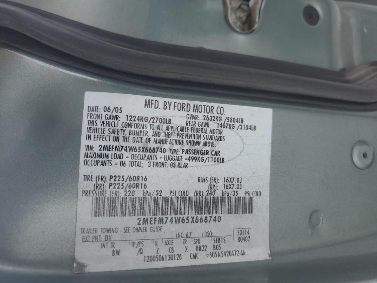 2005 Mercury Grand Marquis Gs VIN: 2MEFM74W65X668740 Lot: 90009965