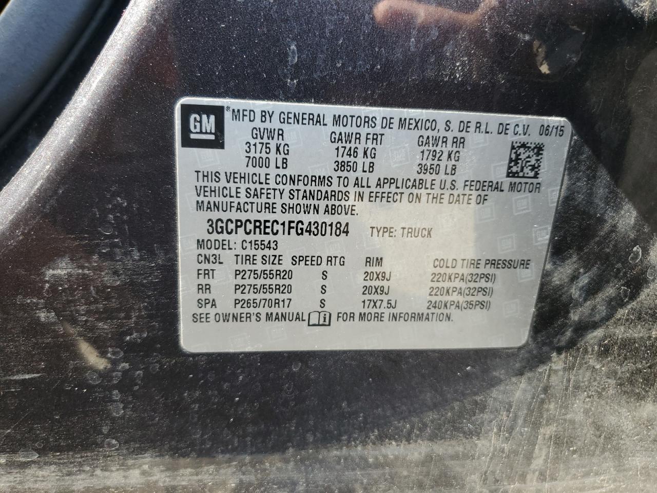 2015 Chevrolet Silverado C1500 Lt VIN: 3GCPCREC1FG430184 Lot: 82001905