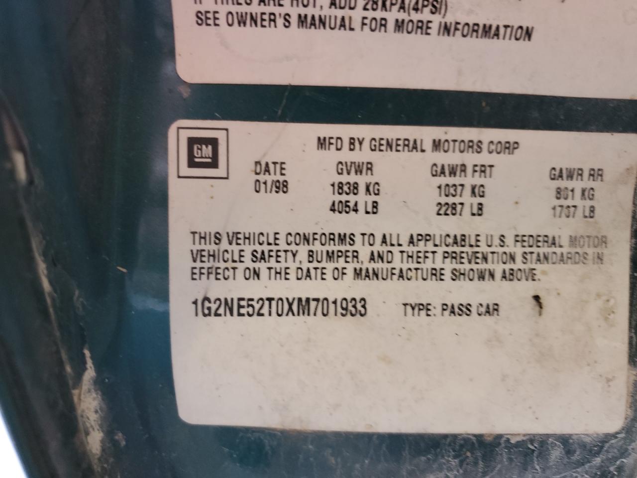 1999 Pontiac Grand Am Se VIN: 1G2NE52T0XM701933 Lot: 82182995