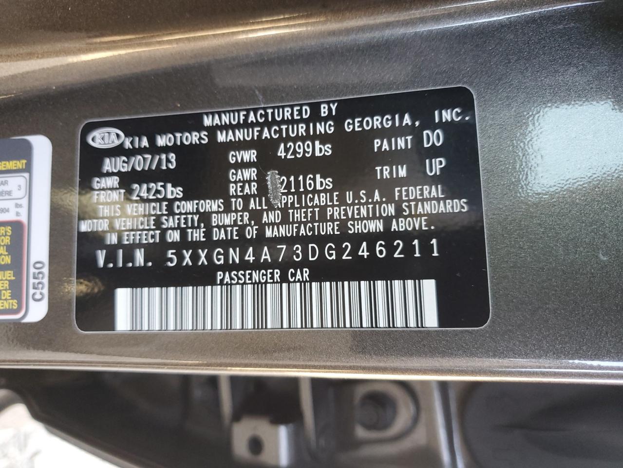 2013 Kia Optima Ex VIN: 5XXGN4A73DG246211 Lot: 89617445