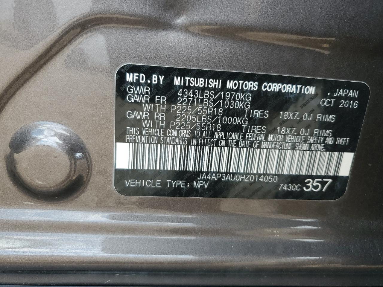 2017 Mitsubishi Outlander Sport Es VIN: JA4AP3AU0HZ014050 Lot: 82188955
