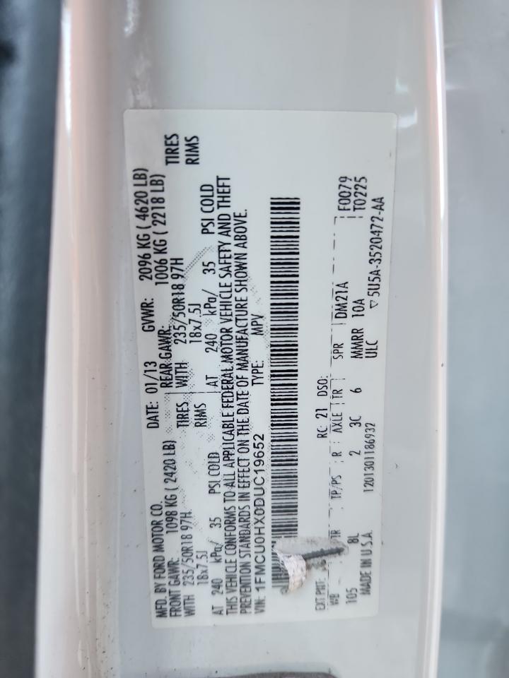 2013 Ford Escape Sel VIN: 1FMCU0HX0DUC19652 Lot: 86532655