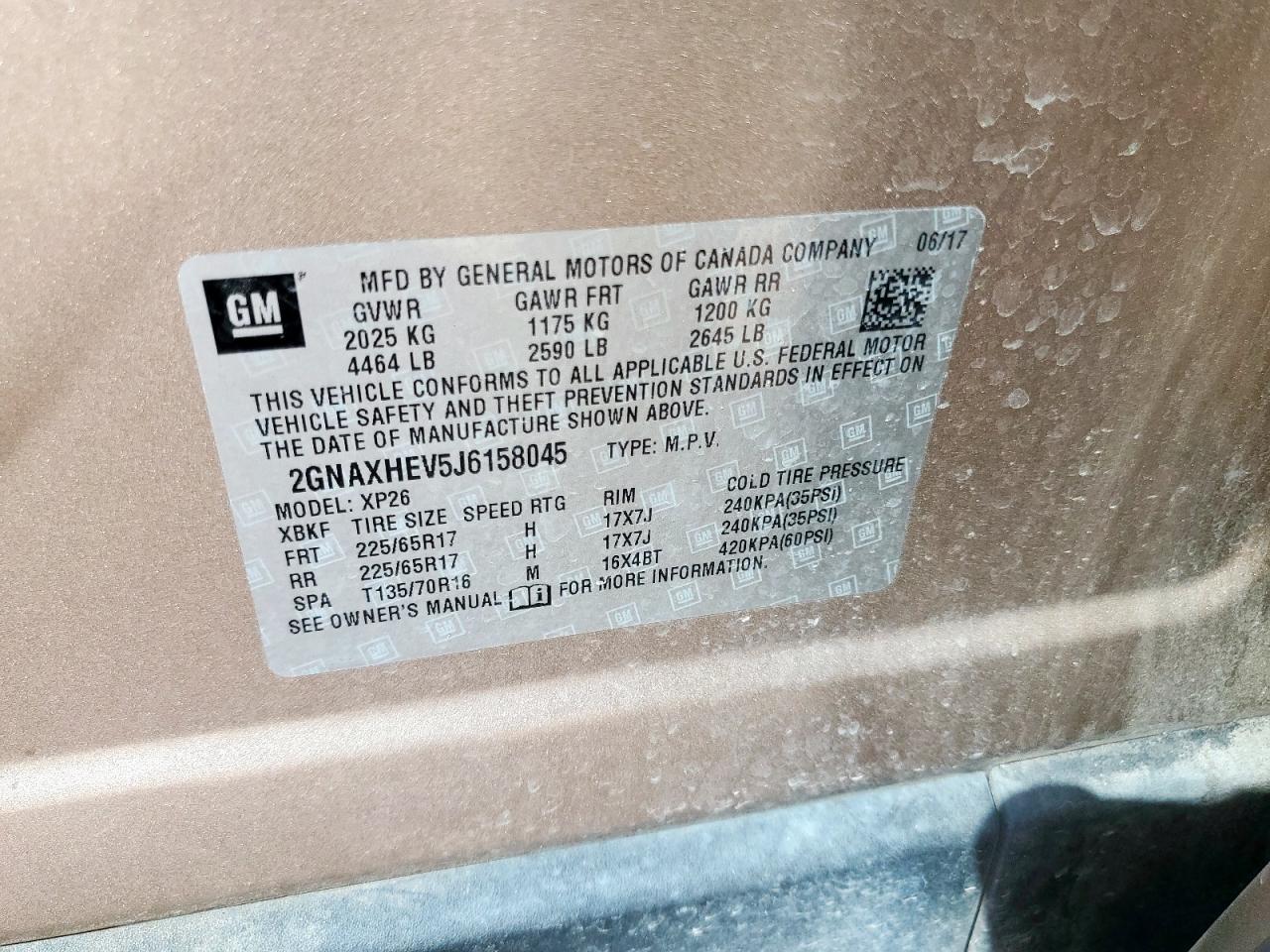 2018 Chevrolet Equinox Ls VIN: 2GNAXHEV5J6158045 Lot: 85145895