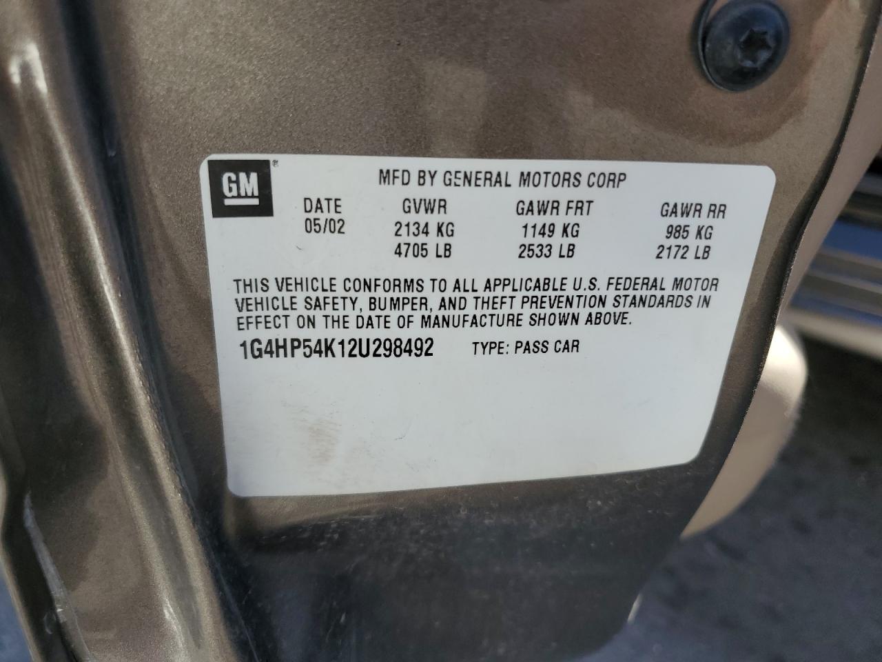 2002 Buick Lesabre Custom VIN: 1G4HP54K12U298492 Lot: 89889745