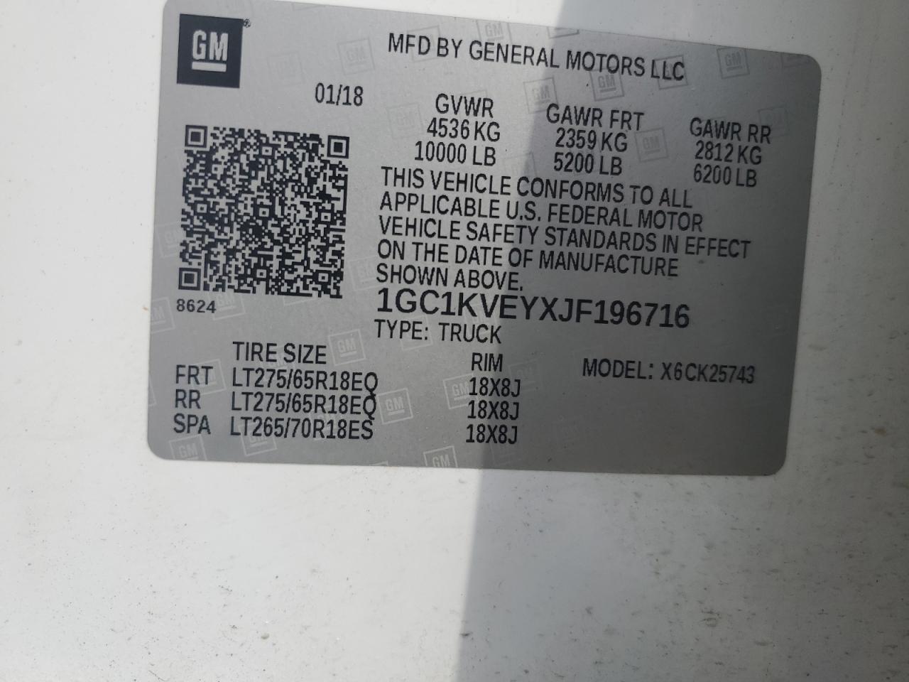 2018 Chevrolet Silverado K2500 Heavy Duty Lt VIN: 1GC1KVEYXJF196716 Lot: 85883955