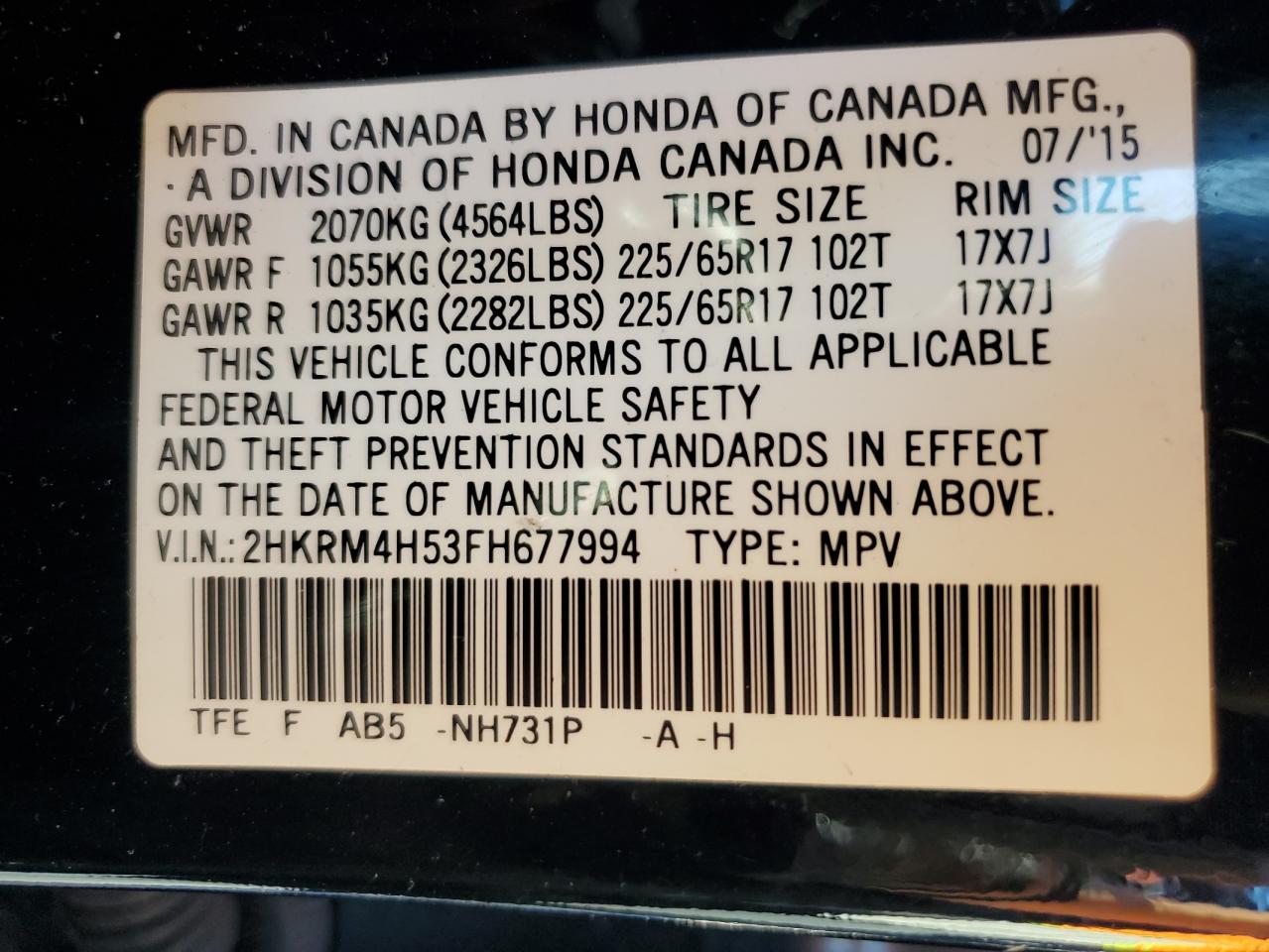 2015 Honda Cr-V Ex VIN: 2HKRM4H53FH677994 Lot: 85712555