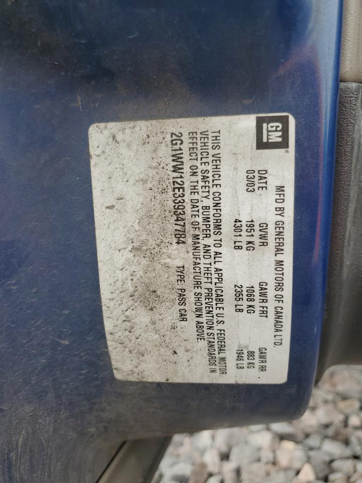 2003 Chevrolet Monte Carlo Ls VIN: 2G1WW12E339347784 Lot: 90521945