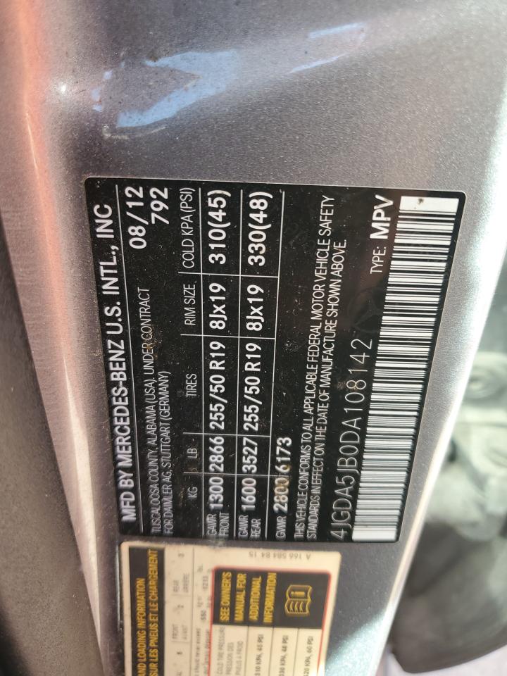 2013 Mercedes-Benz Ml 350 VIN: 4JGDA5JB0DA108142 Lot: 81810255