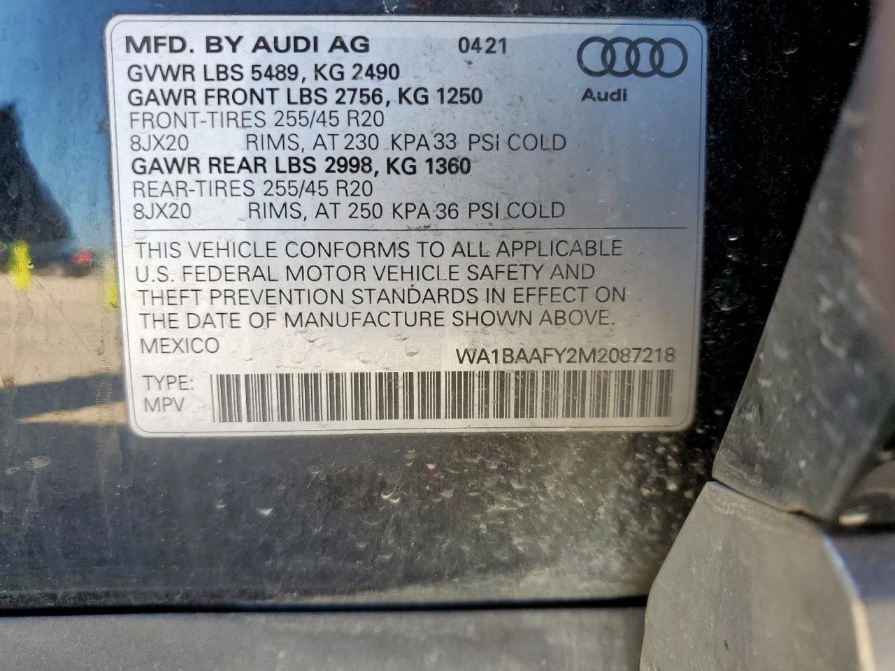 2021 Audi Q5 Premium Plus VIN: WA1BAAFY2M2087218 Lot: 85425865