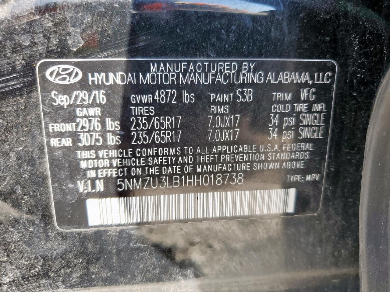 2017 Hyundai Santa Fe Sport VIN: 5NMZU3LB1HH018738 Lot: 85554445