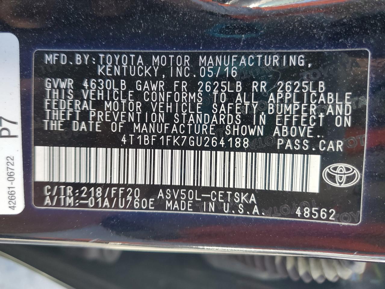 2016 Toyota Camry Le VIN: 4T1BF1FK7GU264188 Lot: 82210765