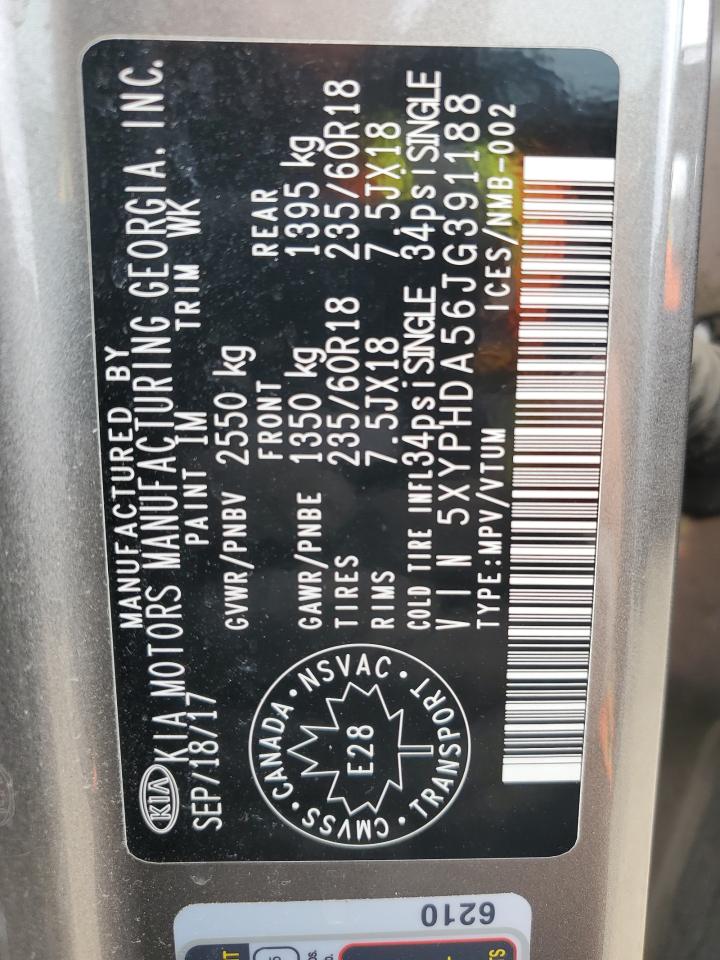 2018 Kia Sorento Ex VIN: 5XYPHDA56JG391188 Lot: 81456875