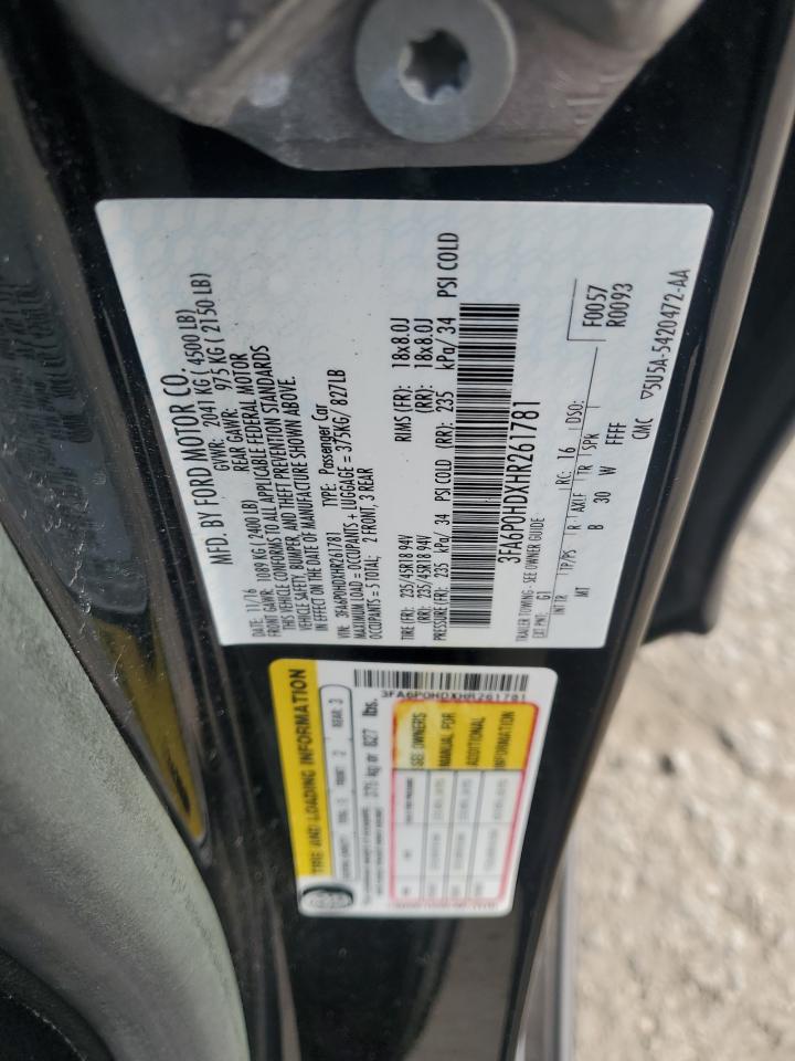 2017 Ford Fusion Se VIN: 3FA6P0HDXHR261781 Lot: 90068585