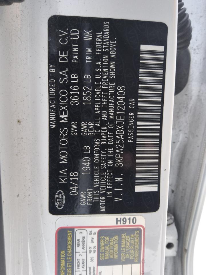 2018 Kia Rio Lx VIN: 3KPA25ABXJE120408 Lot: 86628365