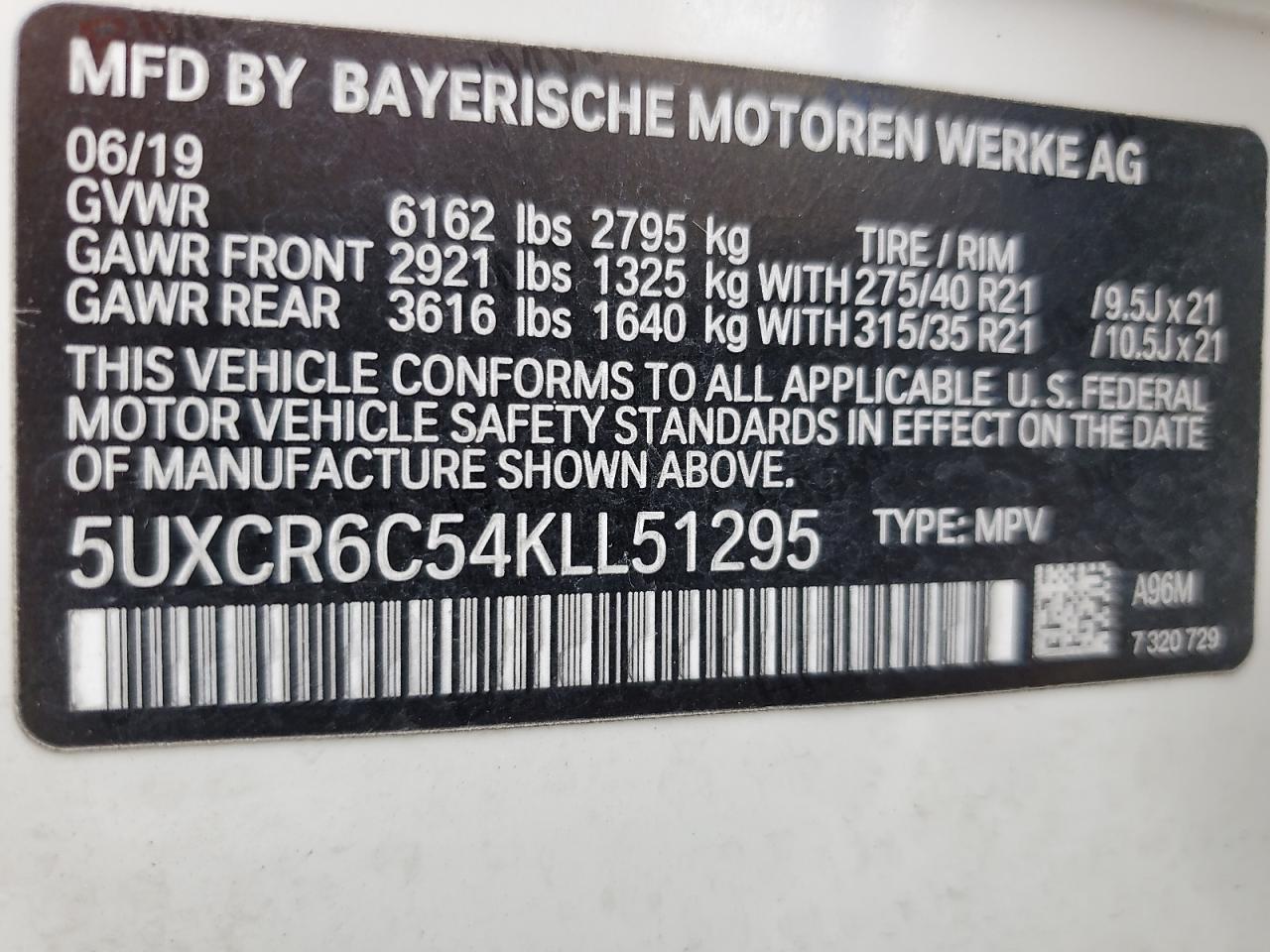 2019 BMW X5 xDrive40I VIN: 5UXCR6C54KLL51295 Lot: 86168975