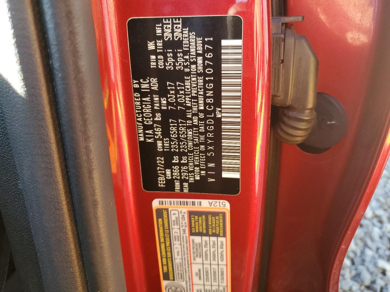 2022 Kia Sorento Lx VIN: 5XYRGDLC8NG107671 Lot: 89922165