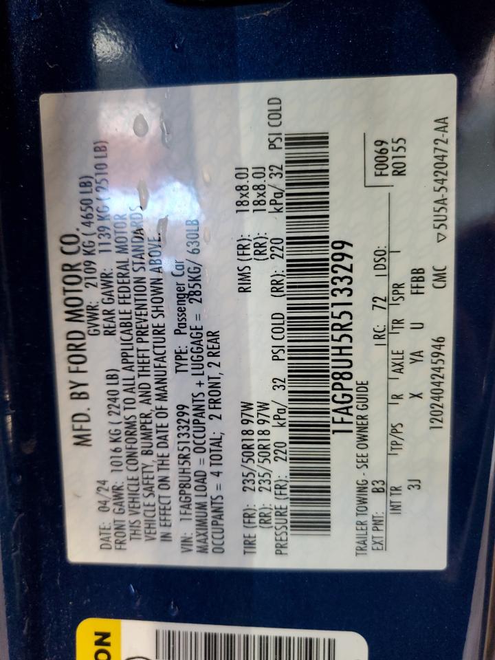 2024 Ford Mustang VIN: 1FAGP8UH5R5133299 Lot: 86229015