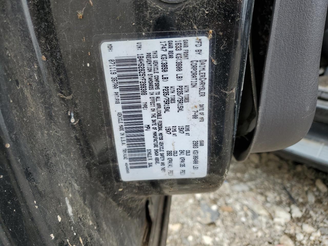 2000 Dodge Durango VIN: 1B4HS28Z5YF299308 Lot: 89456455