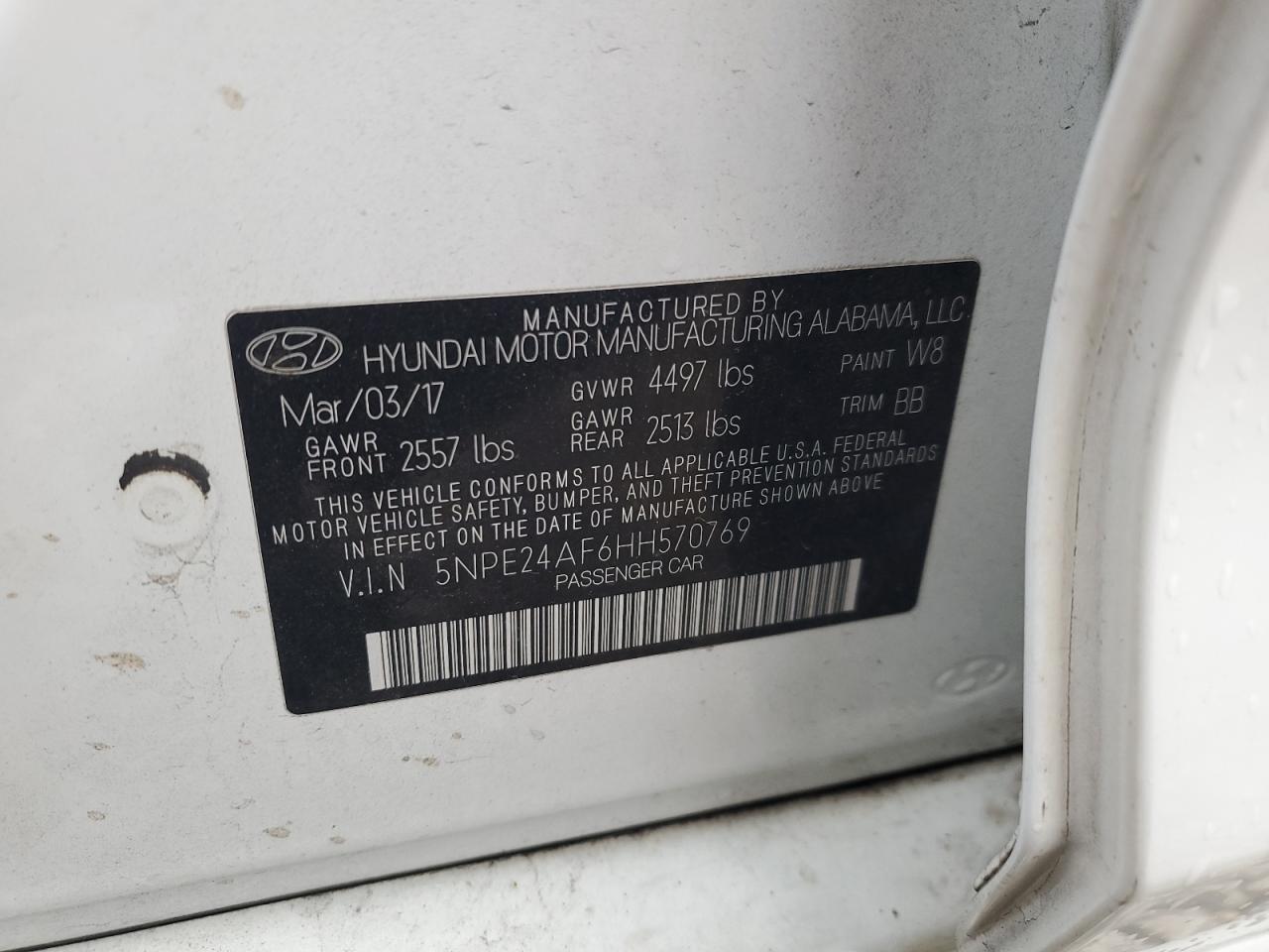 2017 Hyundai Sonata Se VIN: 5NPE24AF6HH570769 Lot: 84933895