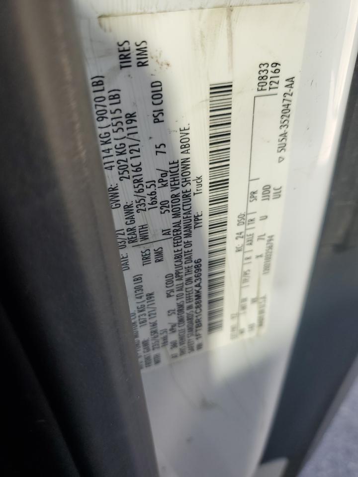 2021 Ford Transit T-250 VIN: 1FTBR1C88MKA36986 Lot: 82207675