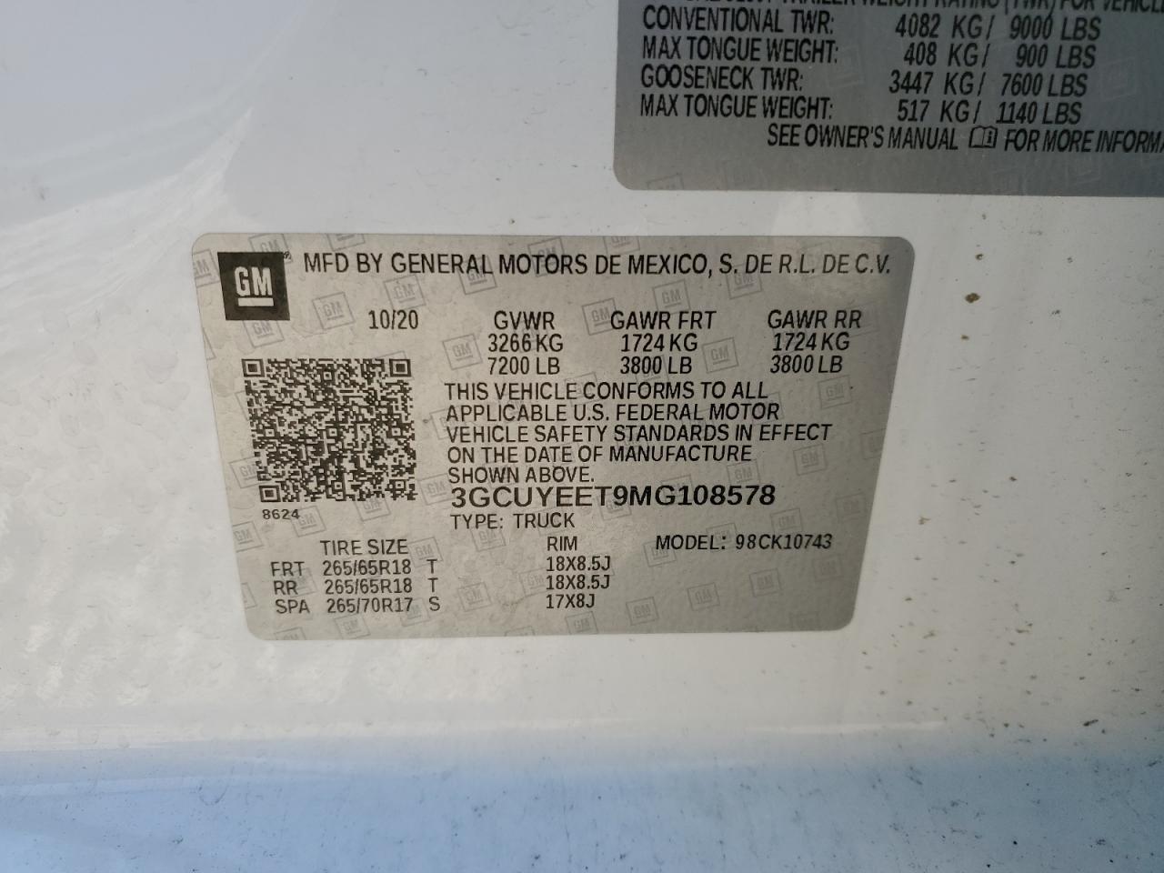 2021 Chevrolet Silverado K1500 Rst VIN: 3GCUYEET9MG108578 Lot: 84971405