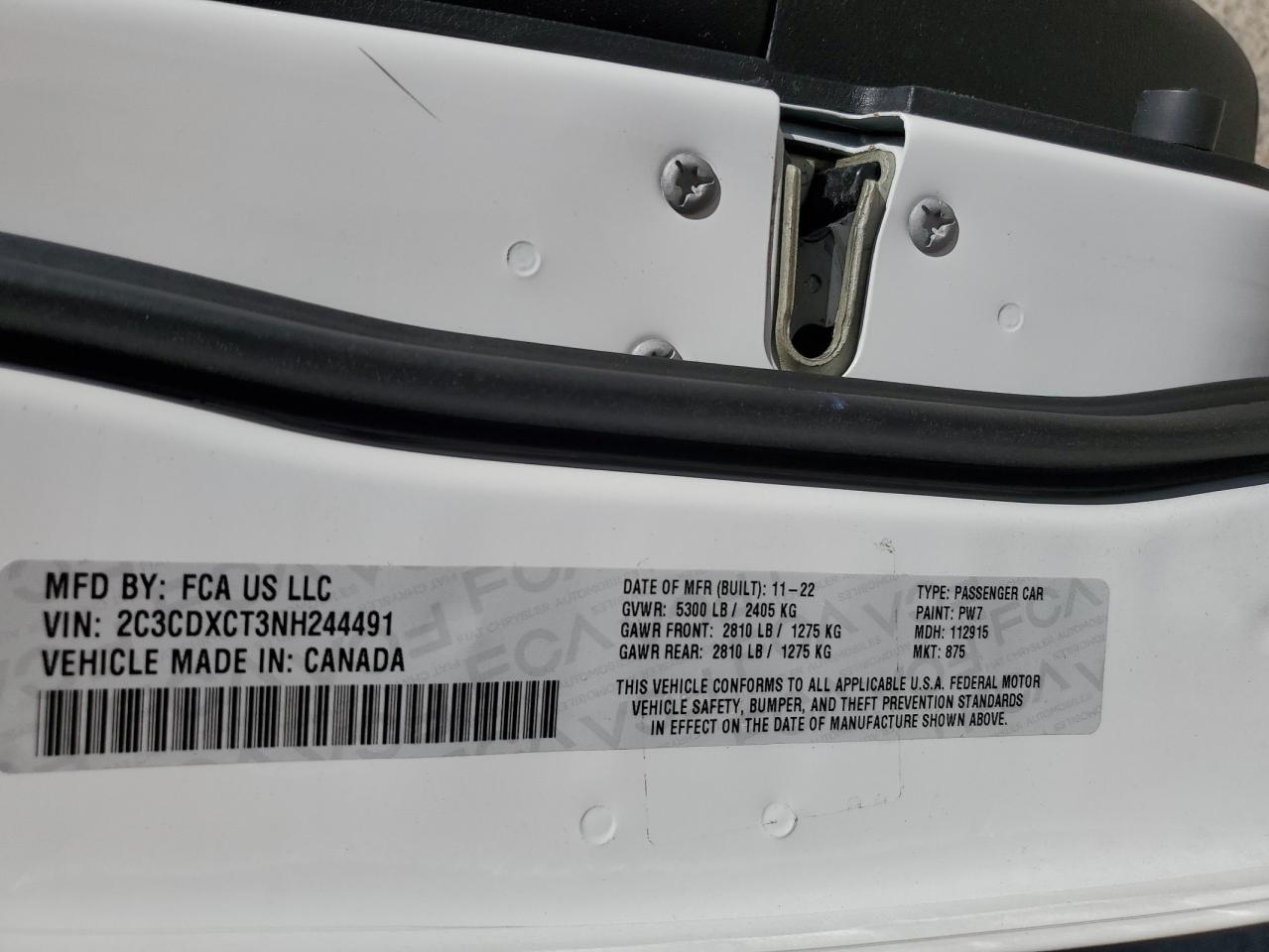 2022 Dodge Charger R/T VIN: 2C3CDXCT3NH244491 Lot: 85069135