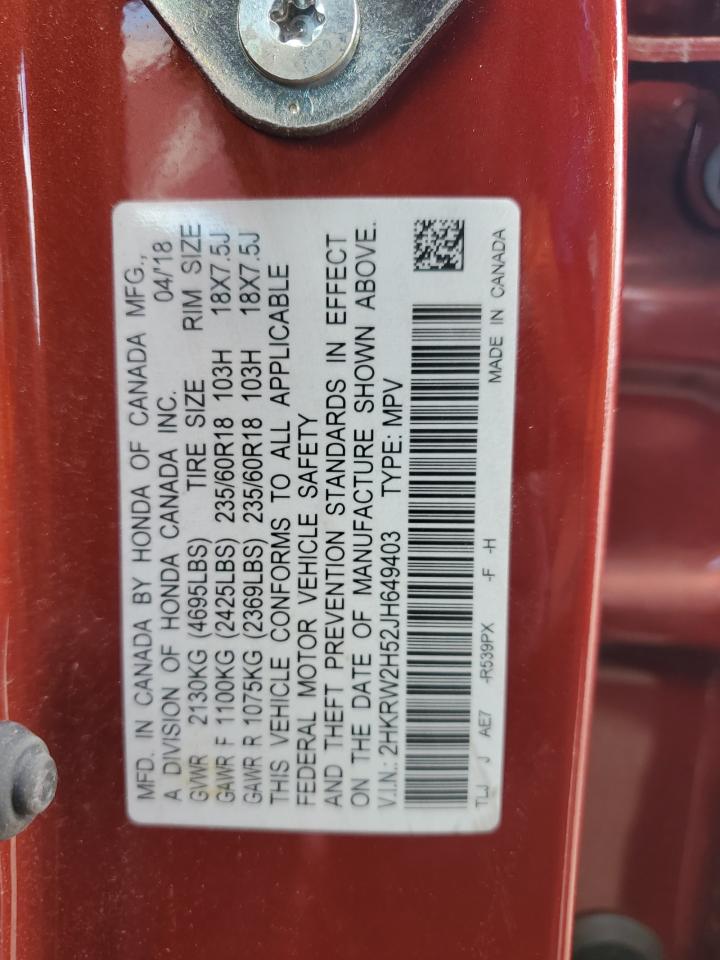 2018 Honda Cr-V VIN: 2HKRW2H52JH649403 Lot: 82194335