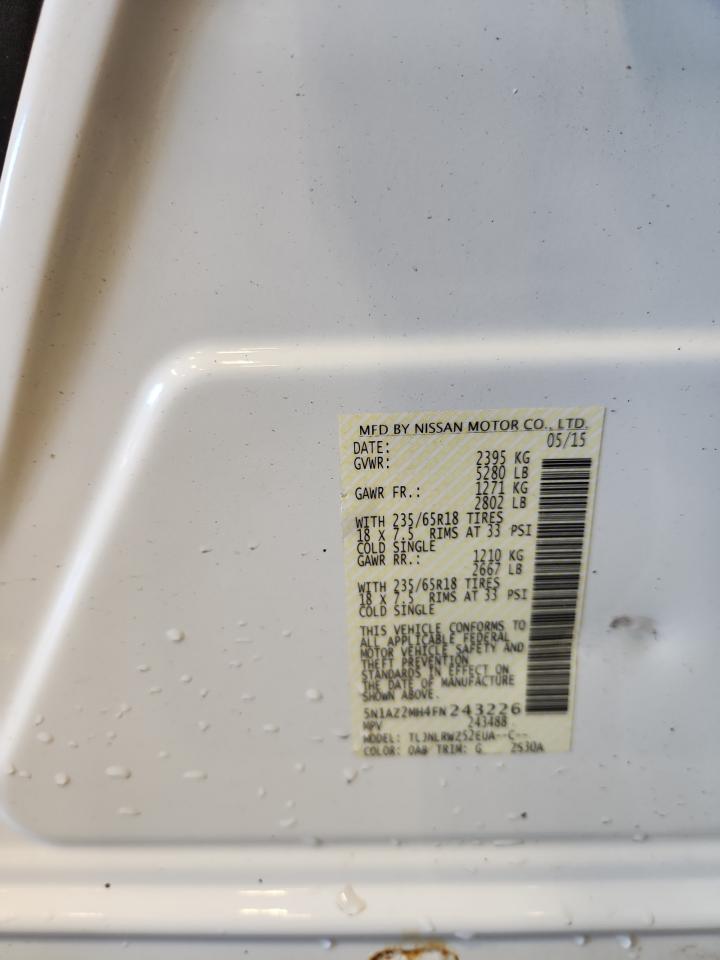 2015 Nissan Murano S VIN: 5N1AZ2MH4FN243226 Lot: 85313145