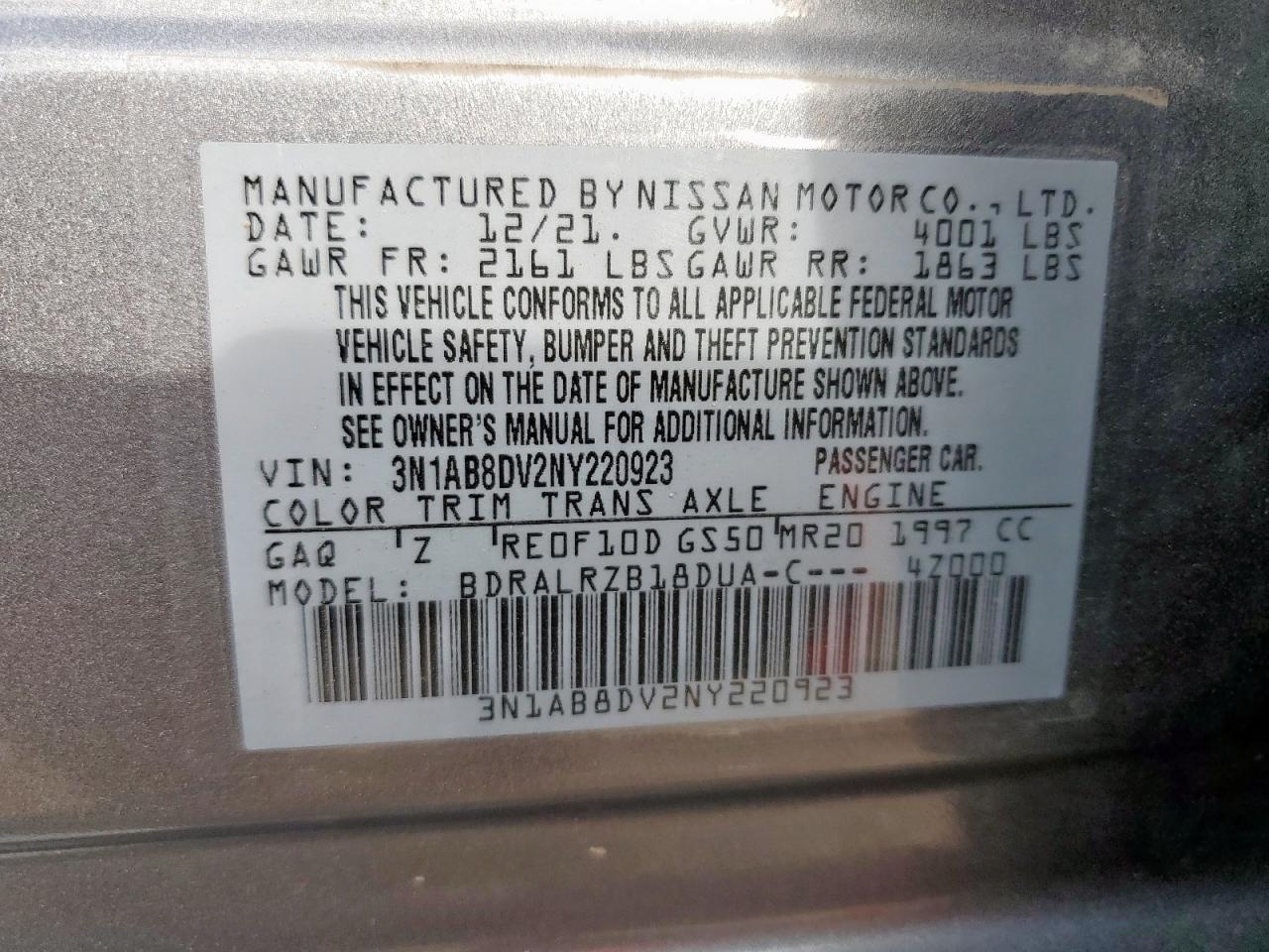 2022 Nissan Sentra Sr VIN: 3N1AB8DV2NY220923 Lot: 82325325