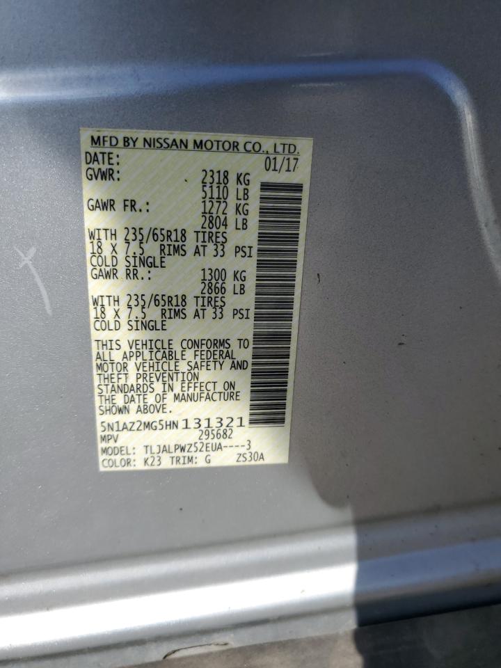 2017 Nissan Murano S VIN: 5N1AZ2MG5HN131321 Lot: 84439745