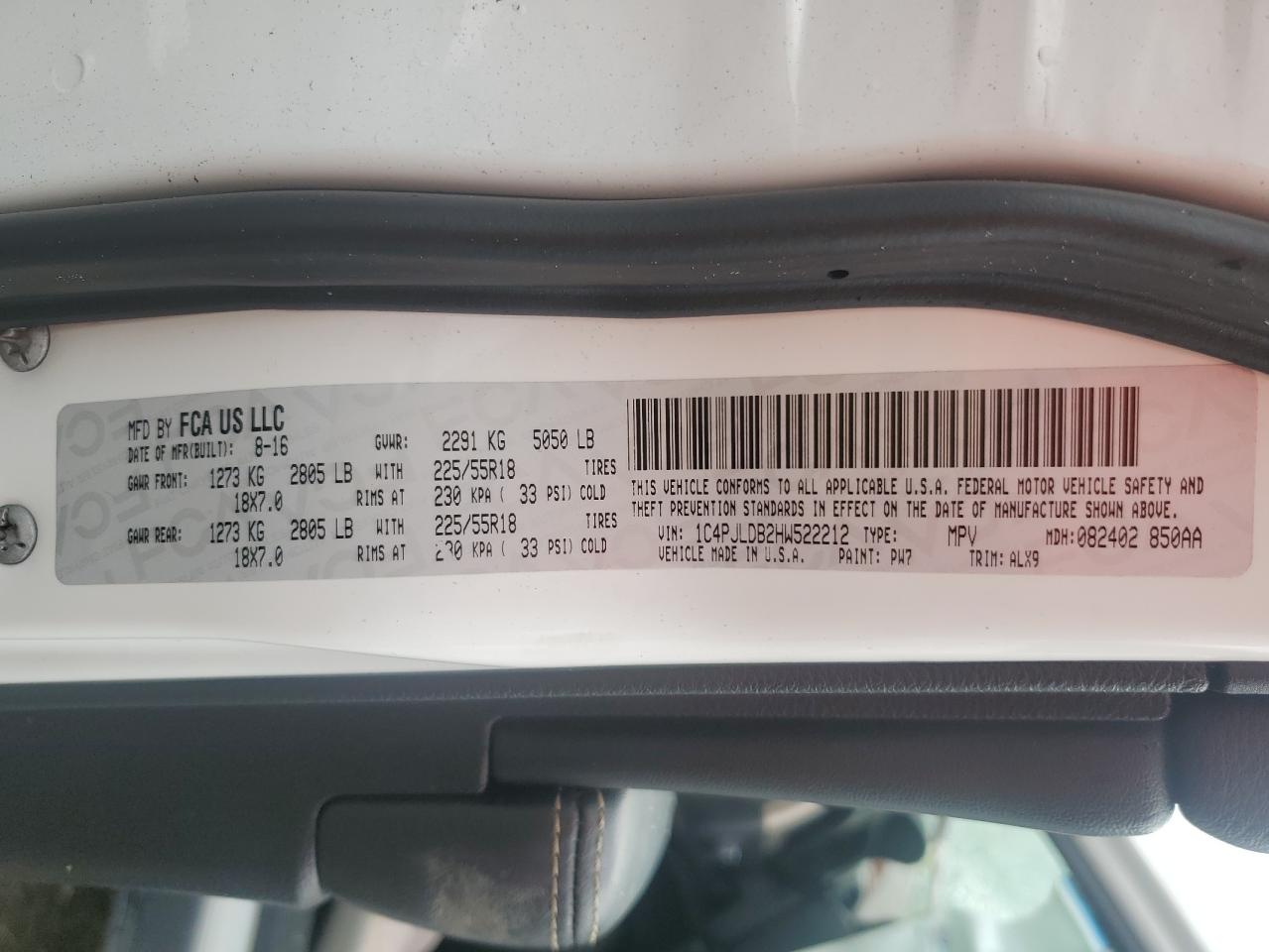 2017 Jeep Cherokee Limited VIN: 1C4PJLDB2HW522212 Lot: 85263625