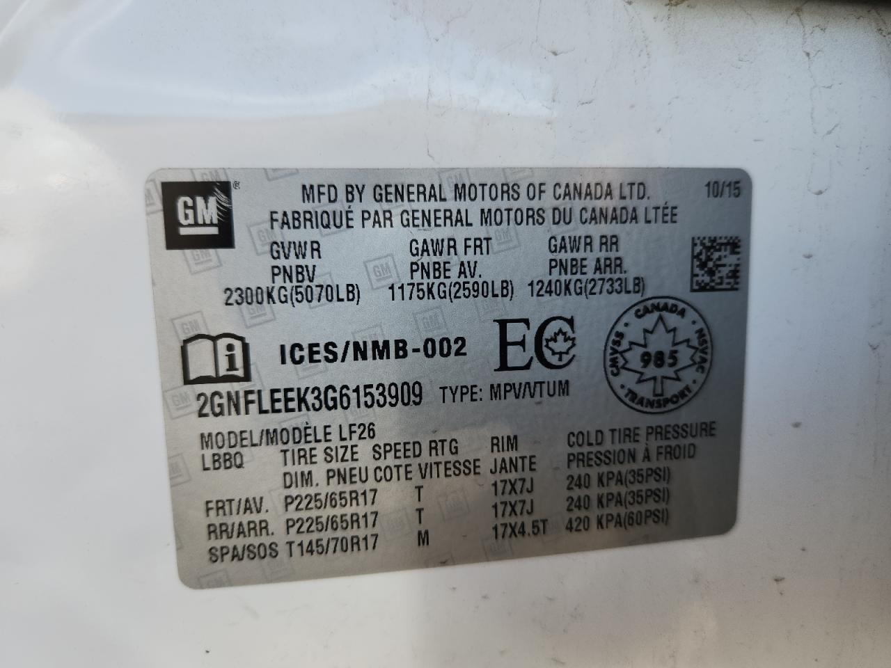 2016 Chevrolet Equinox Ls VIN: 2GNFLEEK3G6153909 Lot: 82425005