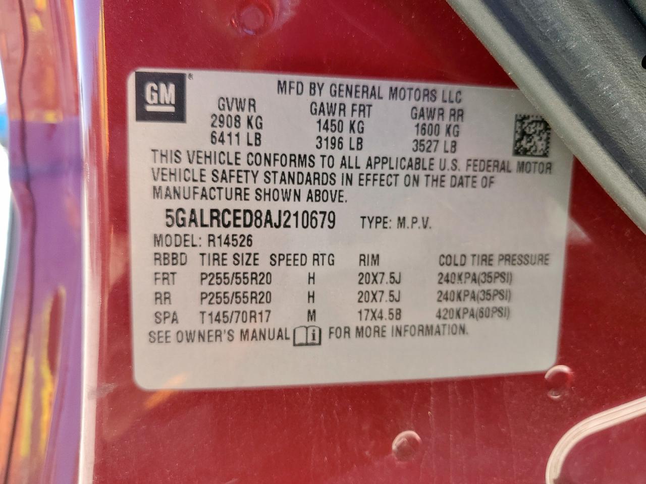 2010 Buick Enclave Cxl VIN: 5GALRCED8AJ210679 Lot: 90088975