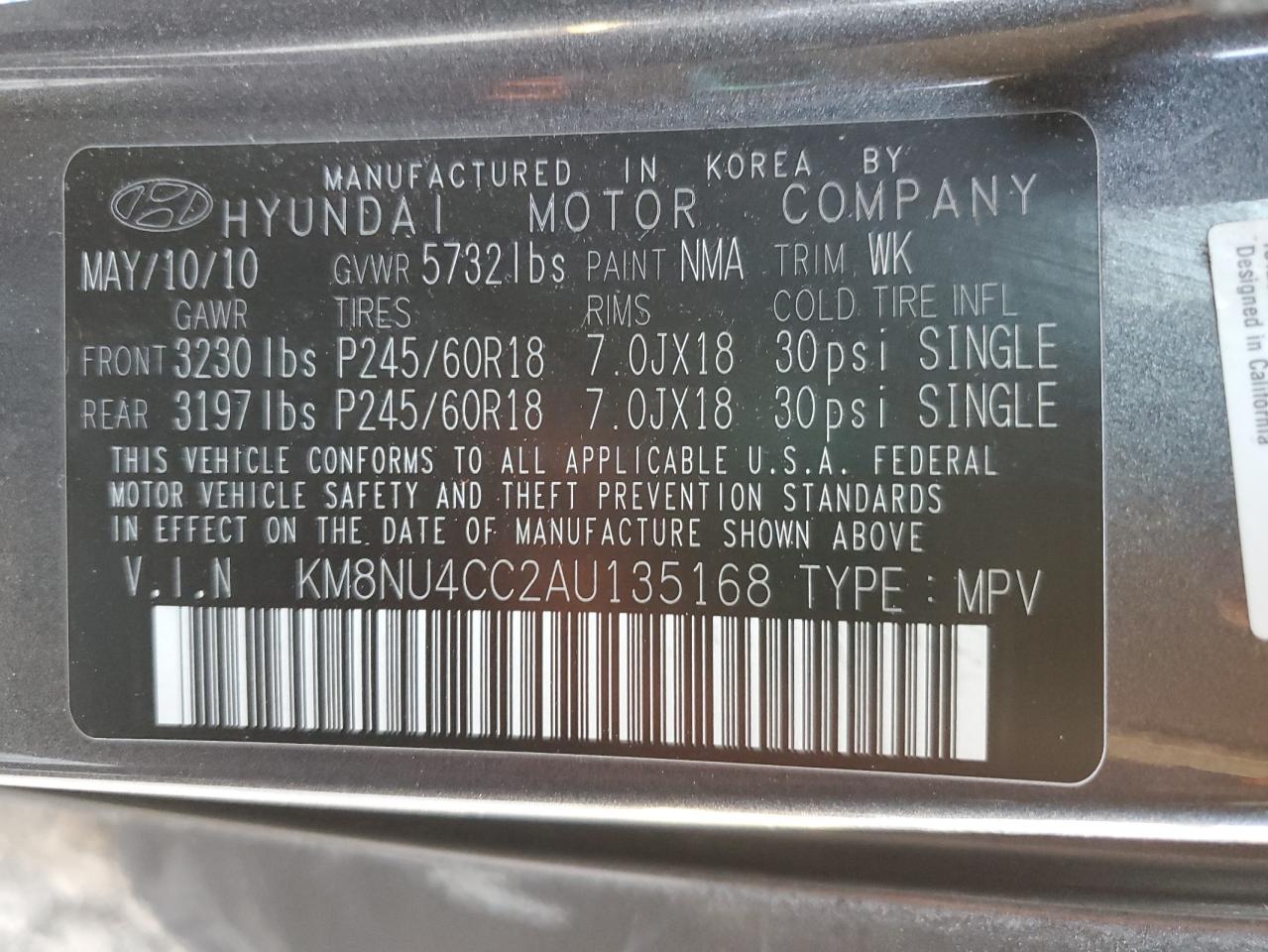 2010 Hyundai Veracruz Gls VIN: KM8NU4CC2AU135168 Lot: 82420475