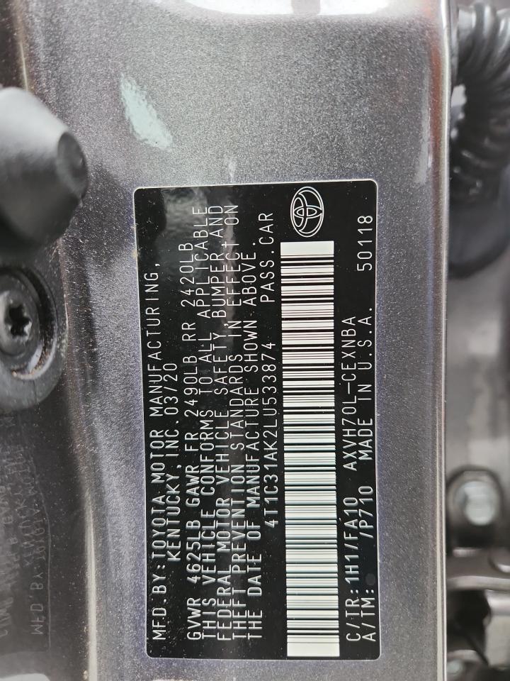 2020 Toyota Camry Le VIN: 4T1C31AK2LU533874 Lot: 85350735