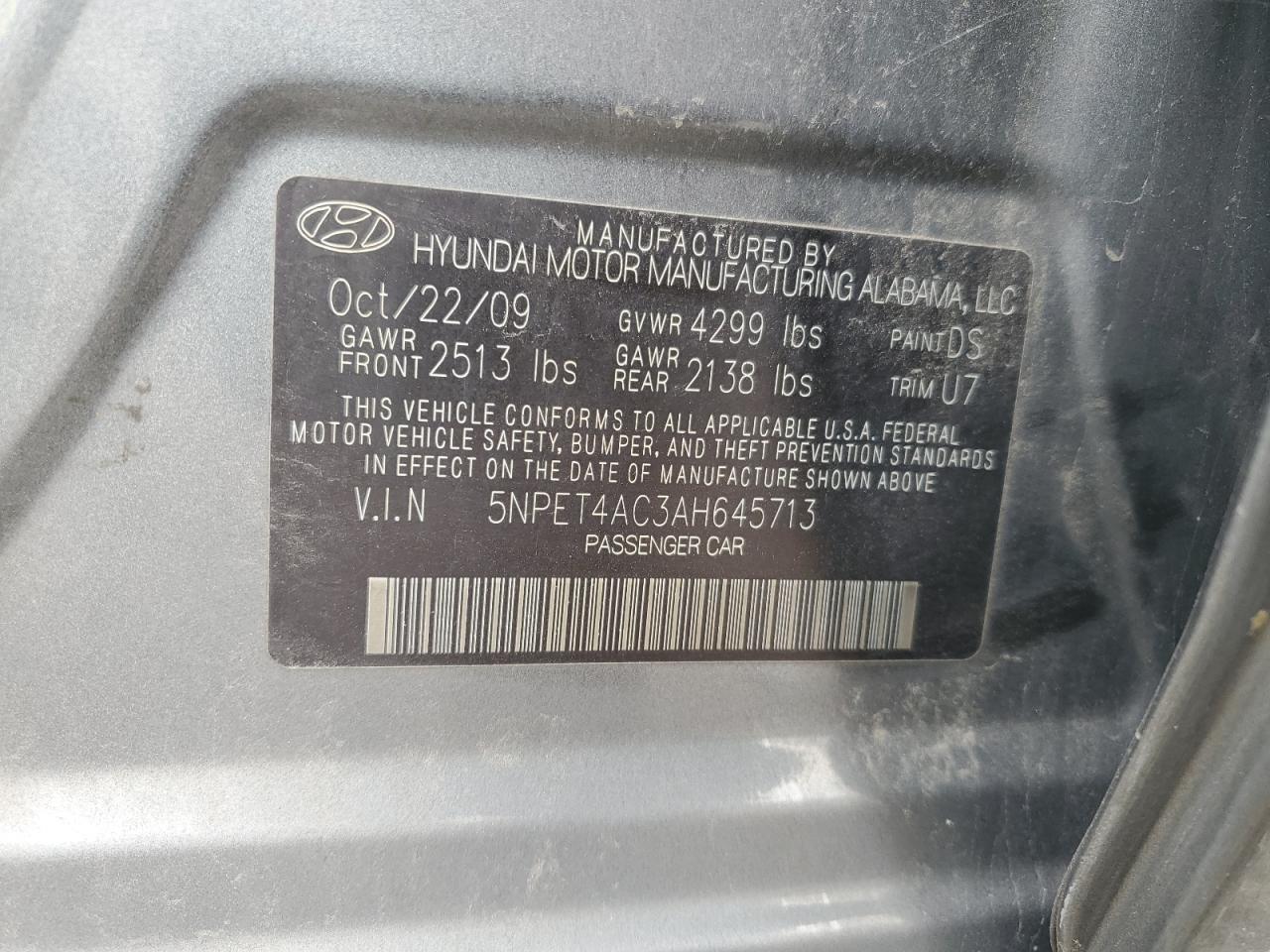 2010 Hyundai Sonata Gls VIN: 5NPET4AC3AH645713 Lot: 82377985